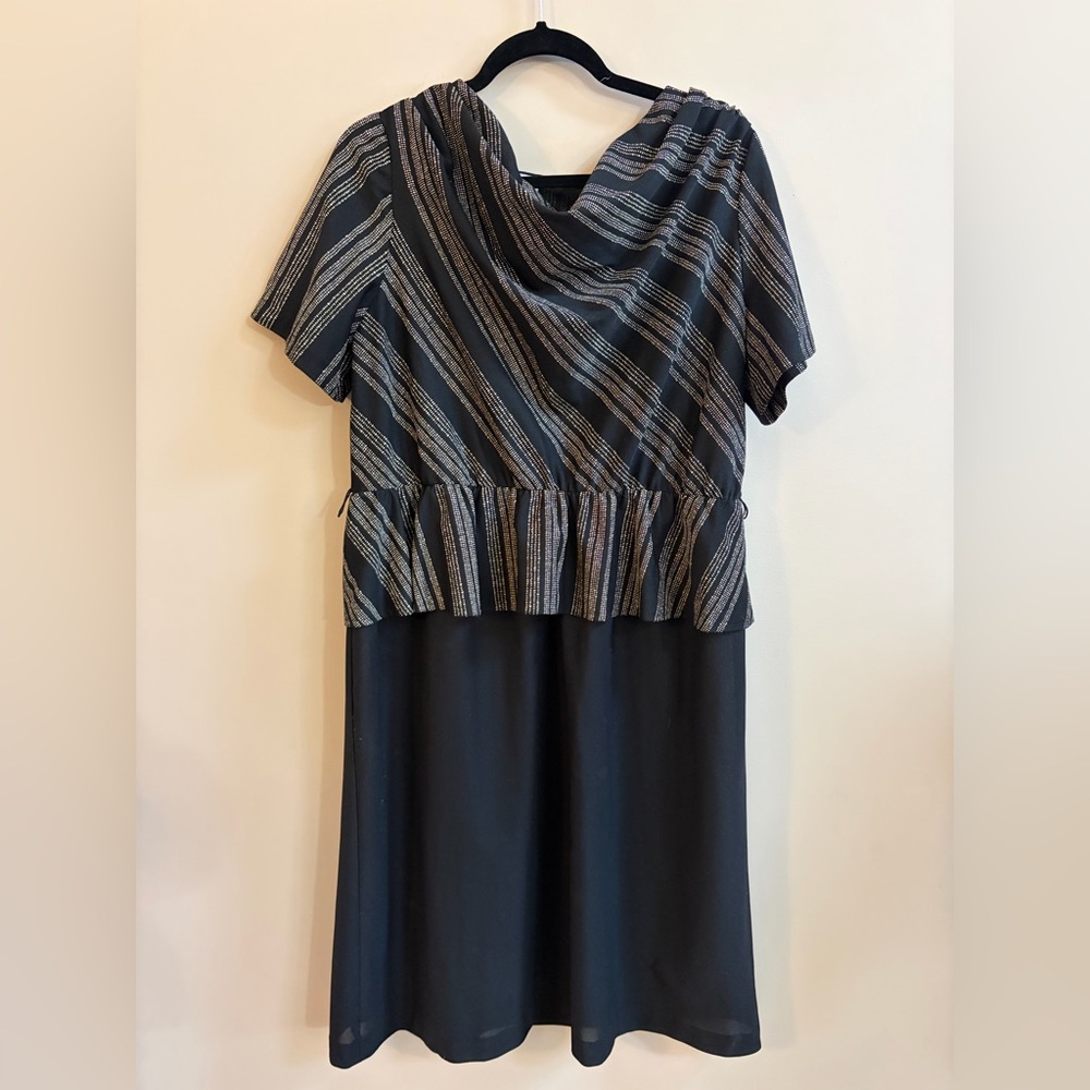 Cue Fashions Vintage Black Striped Peplum Ruffle Cocktail Dress Evening Dress